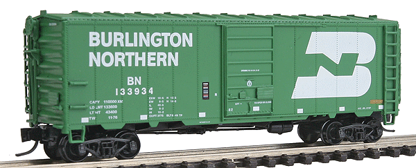 40' 12-Panel Boxcar - Ready to Run -- Burlington Northern (Cascade Green, white, Large Logo)