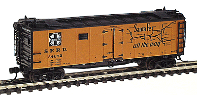 Santa Fe 40' Steel Ice Reefer - Ready to Run -- Santa Fe "The Scout" RR-27 Curved Line Map (ATSF Yellow, white lettering)-1