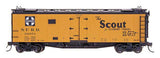 Santa Fe 40' Steel Ice Reefer - Ready to Run -- Santa Fe "The Scout" RR-27 Curved Line Map (ATSF Yellow, white lettering)-2