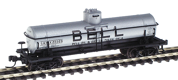 ACF Type 27 Riveted 8000-Gallon Tank Car - Ready to Run -- Bell Oil & Gas Co. (silver w/black frame & lettering)