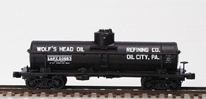 ACF Type 27 Riveted 8000-Gallon Tank Car - Ready to Run -- Wolf's Head Oil (black, white lettering)