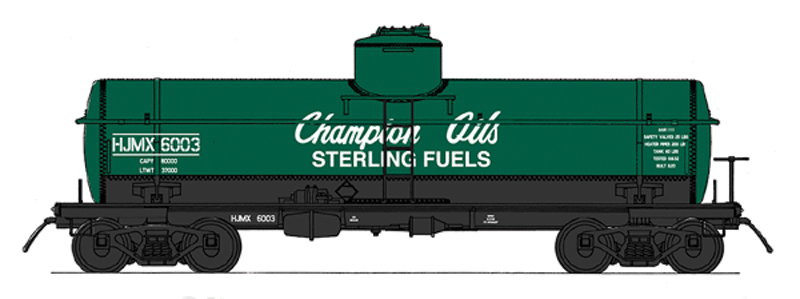 ACF Type 27 Riveted 8000-Gallon Tank Car - Ready to Run -- Champion Oils/Sterling Fuels HLMX (green, black)