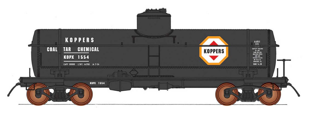 ACF Type 27 Riveted 8,000-Gallon Tank Car - Ready to Run -- Koppers KOPX (black, white, red)-2