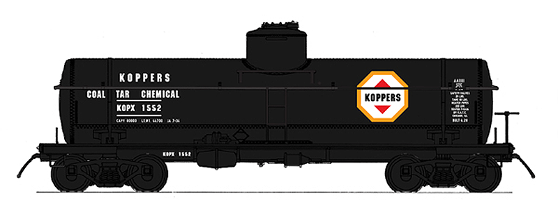 ACF Type 27 Riveted 8,000-Gallon Tank Car - Ready to Run -- Koppers KOPX (black, white, red)-1