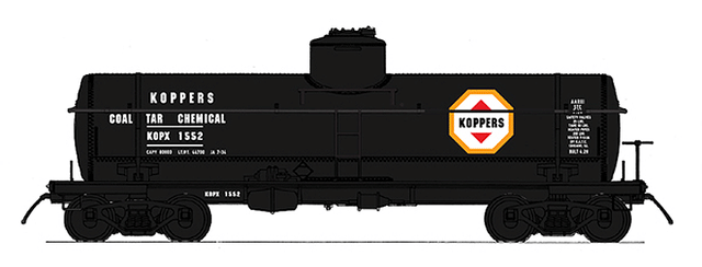 ACF Type 27 Riveted 8,000-Gallon Tank Car - Ready to Run -- Koppers KOPX (black, white, red)-1