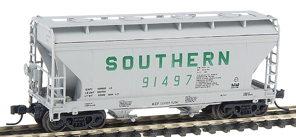 ACF 2-Bay Center-Flow Covered Hopper - Ready to Run -- Southern Railway (gray, green, Billboard Lettering)