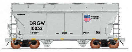 ACF 2-Bay Center-Flow Covered Hopper - Ready to Run -- Union Pacific (gray, SP or DRGW Reporting Marks, Building America Logo)