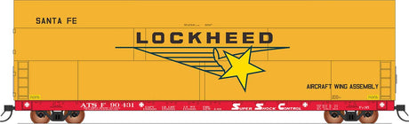 Sky Box Aerospace Flatcar with Cover - Ready to Run -- Santa Fe (red, white, Lockheed Cover, yellow)