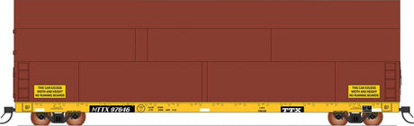 Sky Box Aerospace Flatcar with Cover - Ready to Run -- TTX MTTX (1990s, yellow, black, Boxcar Red Cover)