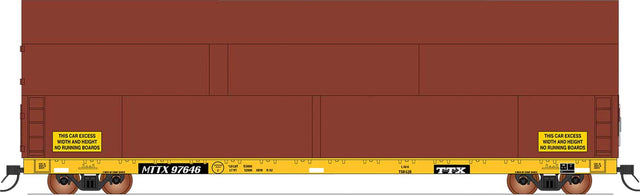 Sky Box Aerospace Flatcar with Cover - Ready to Run -- TTX MTTX (1990s, yellow, black, Boxcar Red Cover)