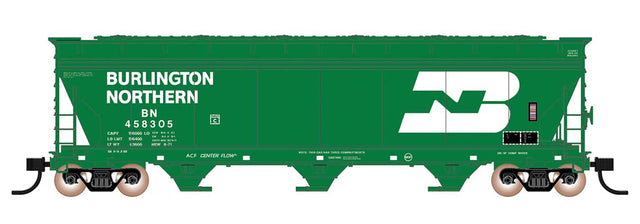 ACF 4650 Cubic Foot 3-Bay Covered Hopper - Ready to Run -- Burlington Northern (1971, Cascade Green, white, Large Logo & Lettering)