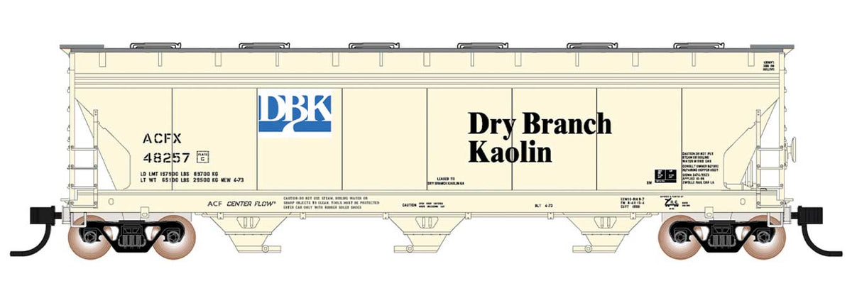 ACF 4650 Cubic Foot 3-Bay Covered Hopper - Ready to Run -- Fdry Branch Kaolin ACFX (light yellow, black, blue, white)
