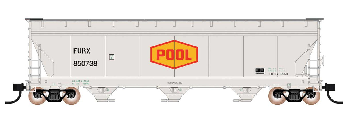 ACF 4650 Cubic Foot 3-Bay Covered Hopper - Ready to Run -- First Union Rail FURX (Ex-POOL Grain, gry, yellow, red)