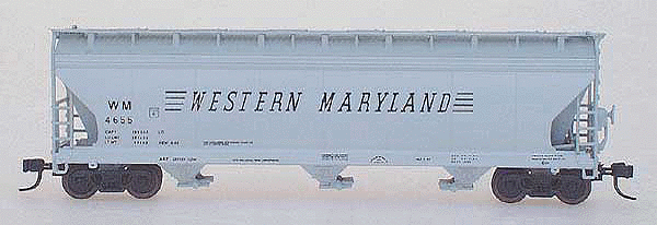 ACF 4650 Cubic Foot Center Flow 3-Bay Hopper - Assembled -- Western Maryland (light gray w/black speed lettering)