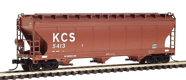 ACF 4650 Cubic Foot Center Flow 3-Bay Hopper - Assembled -- Kansas City Southern (Dark Freight Car Red w/Large white "KCS")