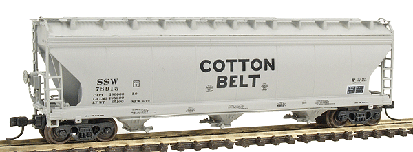 ACF 4650 Cubic Foot 3-Bay Covered Hopper - Ready to Run -- Cotton Belt SSW (gray, black)