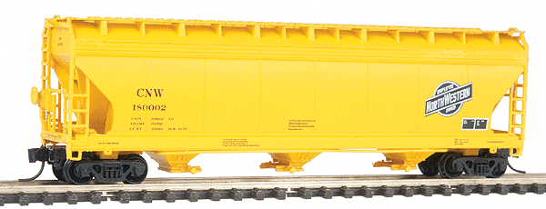 ACF 4650 Cubic Foot 3-Bay Covered Hopper - Ready to Run -- Chicago & North Western (yellow, black & white "Employee Owned" logo)