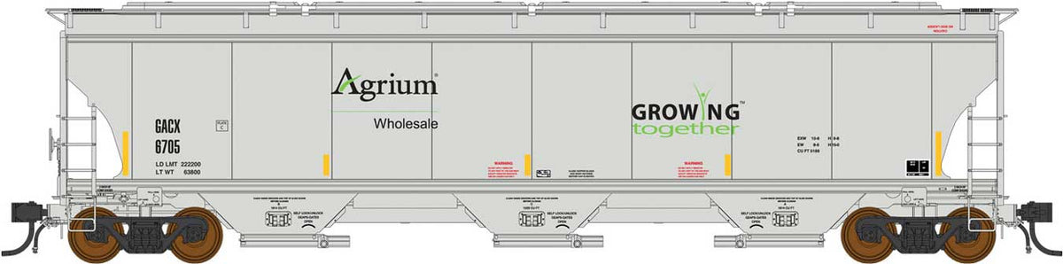 Trinity 5161 3-Bay Covered Hopper - Ready to Run -- Agrium GACX (gray, green, black, yellow conspicuity marks)