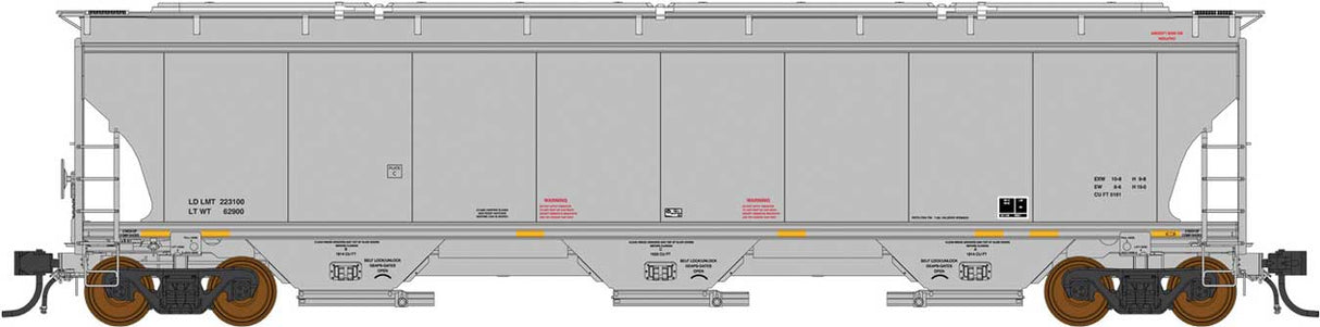 Trinity 5161 3-Bay Covered Hopper - Ready to Run -- Data Only (gray, yellow conspicuity marks)