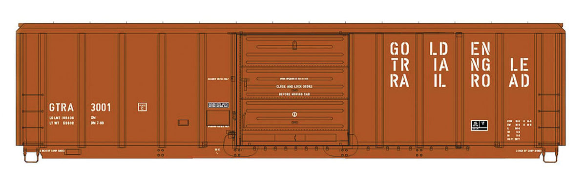 Pullman-Standard 5277 Cu.Ft. Exterior-Post Boxcar - Ready to Run - Pinnacle -- Golden Triangle Railroad (brown, white)