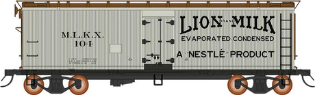 Fruit Growers Express Wood Refrigerator Car - Ready to Run -- Lion Milk Nestle (gray, Boxcar Red, black)
