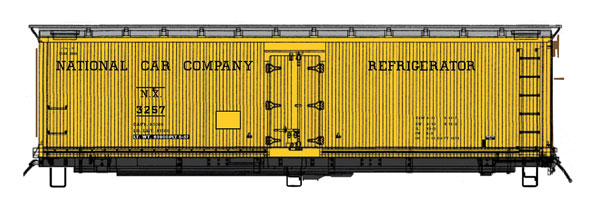 Fruit Growers Express Wood Refrigerator Car - Ready to Run -- National Car Co. NX (yellow, silver)