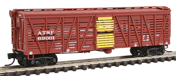 Santa Fe Class Sk-S Double-Deck Stock Car - Ready to Run -- Santa Fe 1938-43 w/AB Brakes (Late, Boxcar Red, yellow)