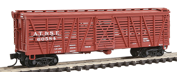 Single Deck Stock Car - Assembled; Santa Fe Class Sk-U -- Atchison, Topeka & Santa Fe - Early w/K Brake & Vertical Brake Staff
