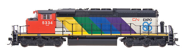 EMD/GMDD SD40-2W - Standard DC -- Canadian National #5334 (black, white, red, Rainbow Expo '86 Graphics)-2