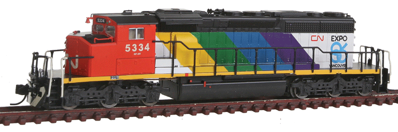 EMD/GMDD SD40-2W - Standard DC -- Canadian National #5334 (black, white, red, Rainbow Expo '86 Graphics)-1