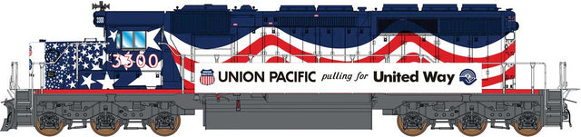 EMD SD40-2 - Standard DC -- Union Pacific #3300 (United Way Scheme, red, white, blue)
