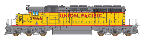 EMD SD40-2 - Standard DC -- Union Pacific (Armour Yellow, gray, red Frame Stripe, Nose Shield)-1