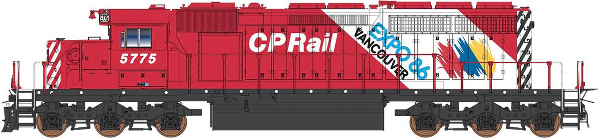 EMD SD40-2 - Standard DC -- Canadian Pacific (Action Red, white, Expo 86 Graphics)