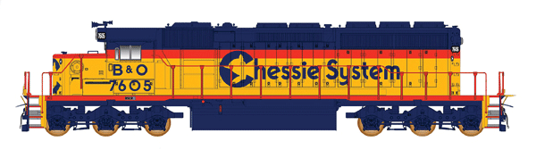 EMD SD40-2 - Standard DC -- Chessie System B&O (yellow, vermillion, blue)