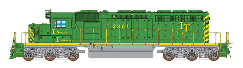 EMD SD40-2 - Standard DC -- Illinois Terminal (green, yellow)-1