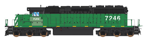 EMD SD40-2 w/DCC -- First Union Rail FURX (ex-BN Cascade Green, black white, Conspicuity Marks)