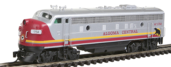 EMD FP9 - Standard DC -- Algoma Central (silver, maroon, yellow)-1