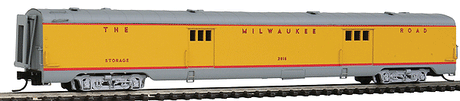 Centralia Car Shops Streamlined Smooth-Side Baggage Car - Ready to Run -- Milwaukee Road (Post-1956 UP Streamliner Scheme, Armour Yellow, gray)-1