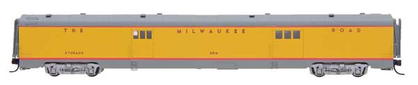 Centralia Car Shops Streamlined Smooth-Side Baggage Car - Ready to Run -- Milwaukee Road (Post-1956 UP Streamliner Scheme, Armour Yellow, gray)-2