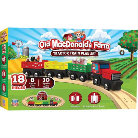 Old MacDonald's Farm Tractor Train Play Set -- 8 Wood Play Pieces, 10 Wooden Track Sections-1
