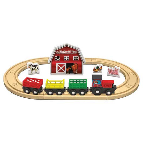 Old MacDonald's Farm Tractor Train Play Set -- 8 Wood Play Pieces, 10 Wooden Track Sections-2