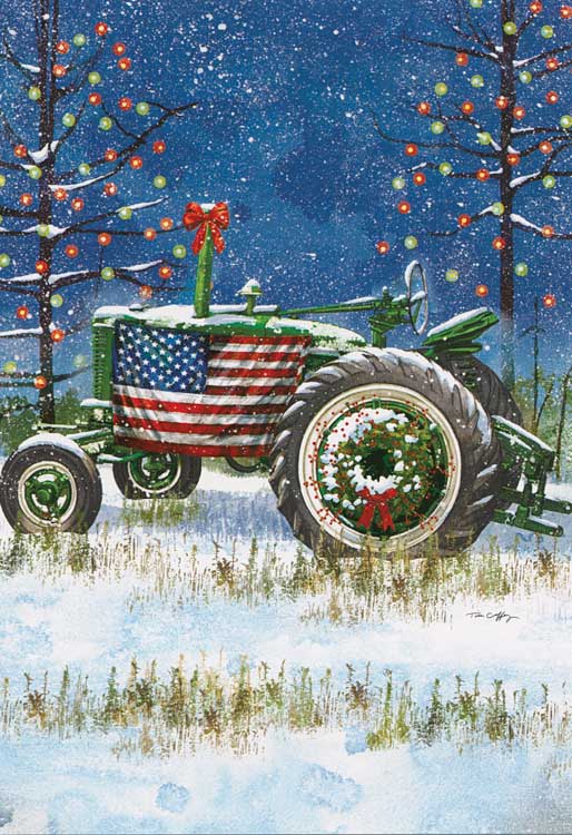 Tractor with US Flag Christmas Cards -- pkg(10)