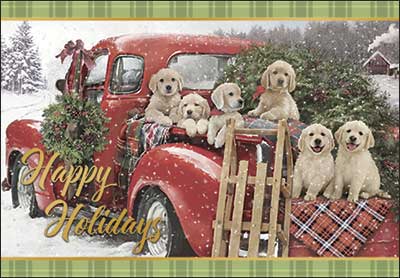 Christmas Cards pkg(10) -- Vintage Truck with Puppies