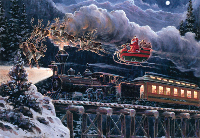 Christmas Cards pkg(10) -- Santa with Sleigh & Train
