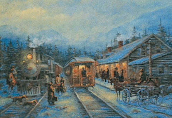 2 Vintage Trains in Station Christmas Card -- pkg(10)