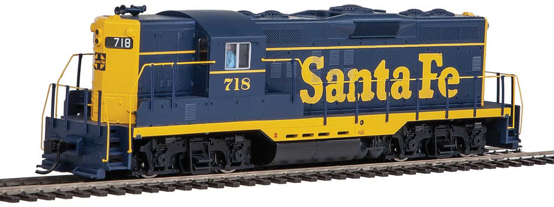 EMD GP9 Phase II with High Hood - Standard DC -- Santa Fe #718 (blue, yellow)-1