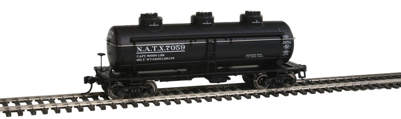 36' 3-Dome Tank Car - Ready to Run -- North American Tank Line #7059 (black)-1