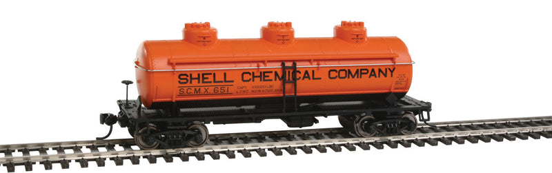36' 3-Dome Tank Car - Ready to Run -- Shell Chemical Co. #651 (orange, black)-1