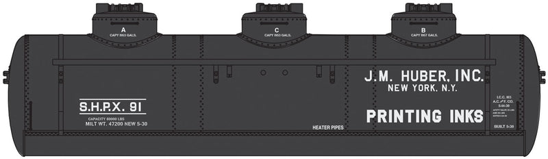 36' 3-Dome Tank Car - Ready to Run -- JM Huber SHPX #91 (black)