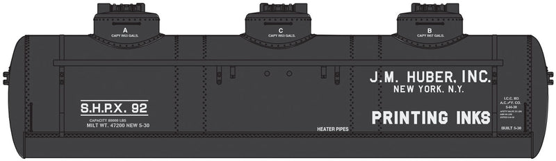 36' 3-Dome Tank Car - Ready to Run -- JM Huber SHPX #92 (black)